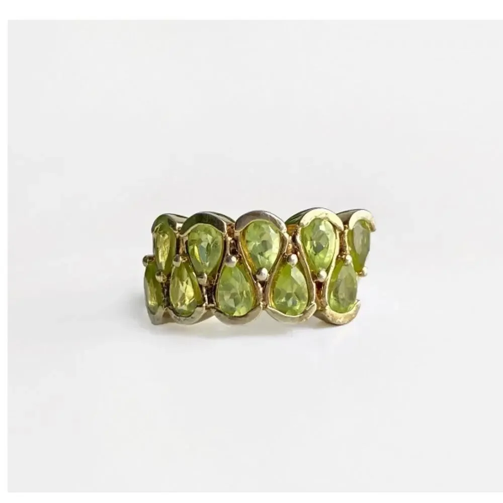 925 Sterling Silver Gold Plated Peridot Ring Size 6.5